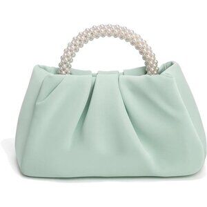 Women Small Pearl Handbags Soft Leather Mint Green